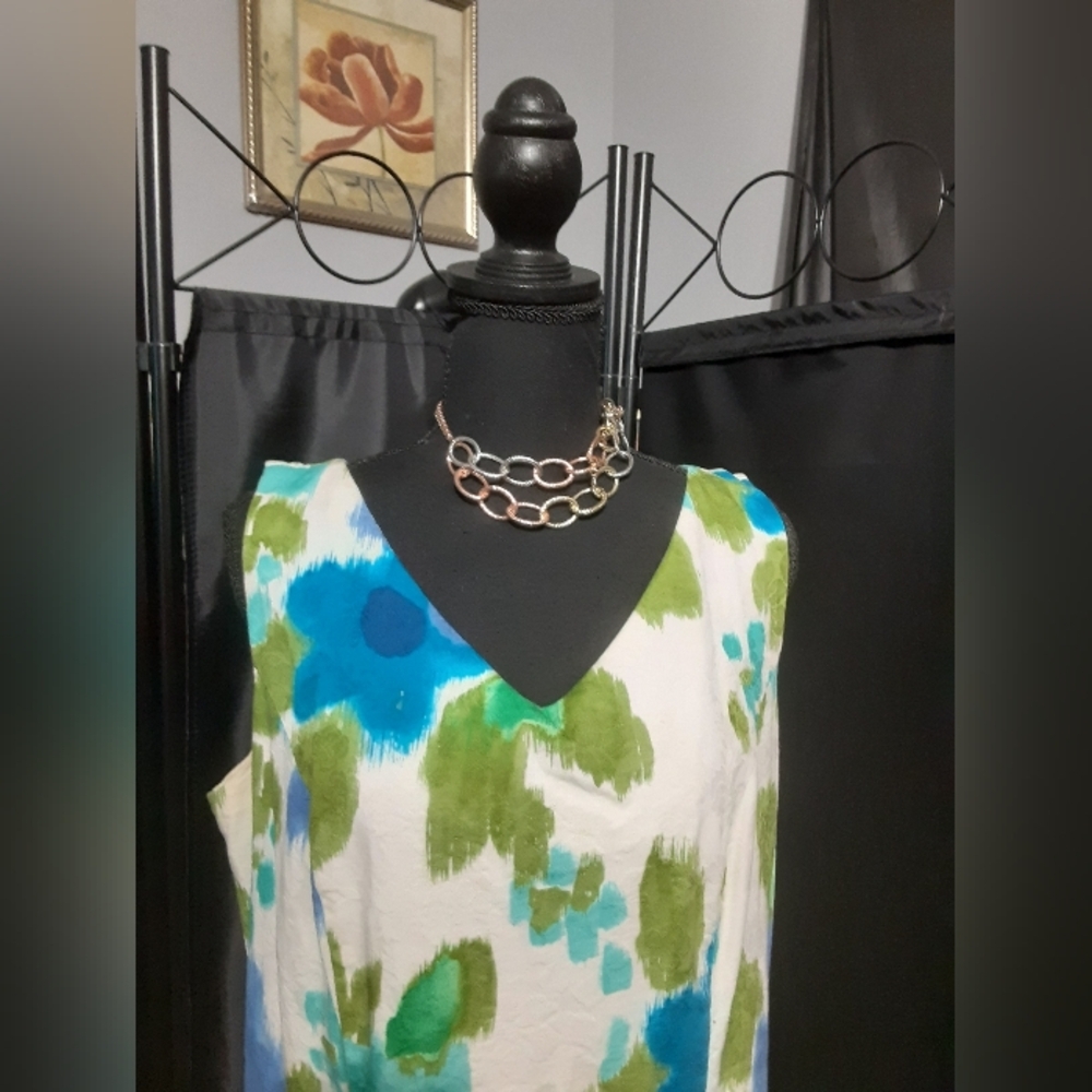 Coldwater Creek Blue and Green Floral Maxi Dress Sleeveless Boho Cottage - Picture 2 of 7